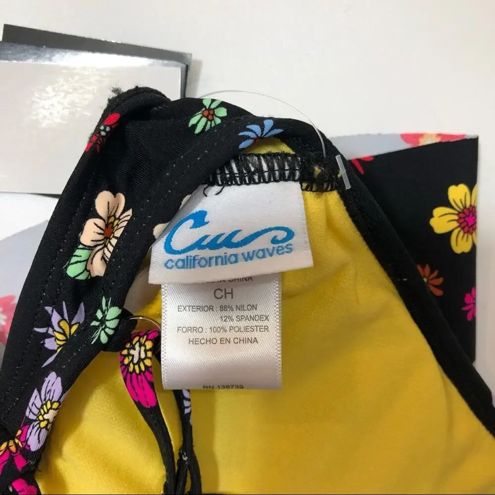California Waves Floral Flounce Bikini Swim Top